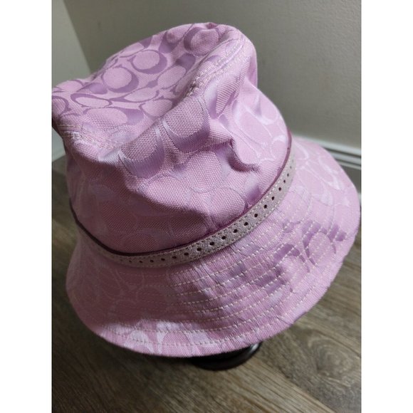 Vintage Coach Women S Pink Bucket Leather Strap Hat Signature CC Jacquard Y2K main image 7